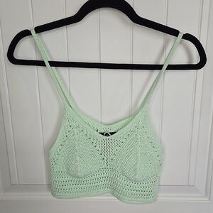Streetwear Society Mint Green Crochet Cropped Top Boho Festival Knit Pistachio